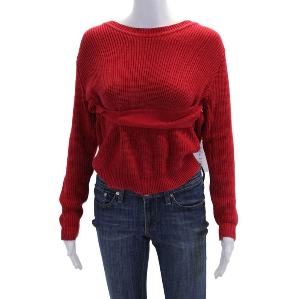 Maurie and Eve Women's Long Sleeves Low Back Ribbed Knit Sweater Red Size 4